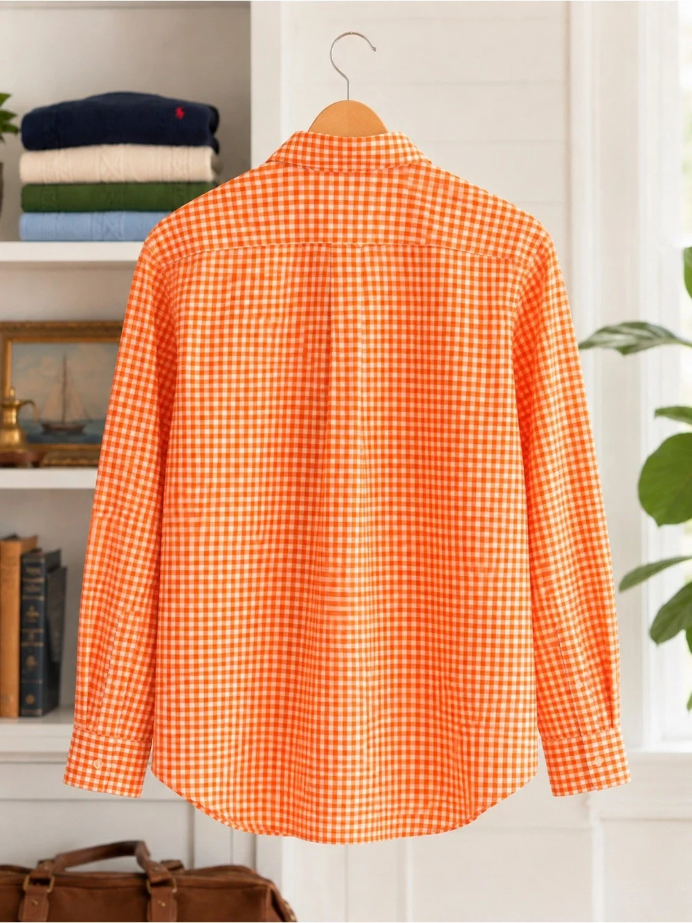 Ralph Lauren Boys Orange Gingham Button Down Shirt L 14-16 Long Sleeve